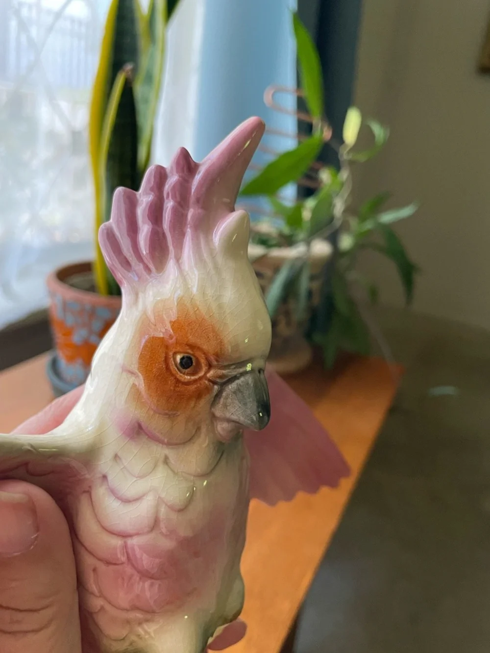 Wm Maddux California Pottery Pink Cockatoo on Stump with Magnolia Flower (broken